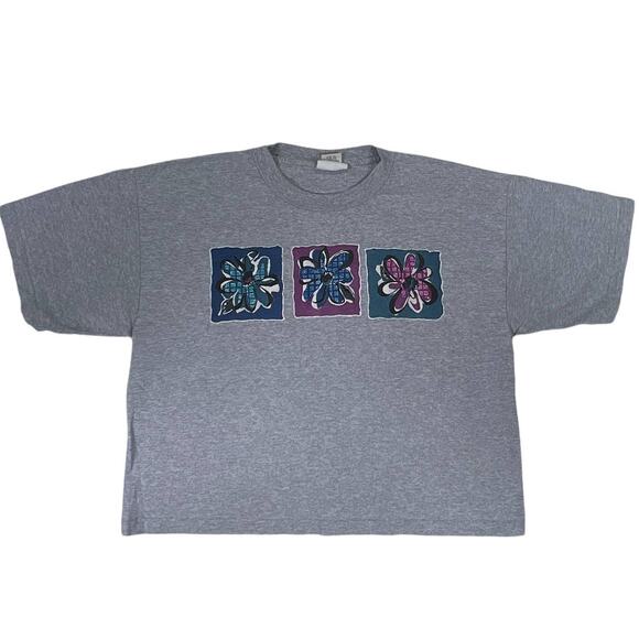 L.A.Sport Short Sleeve Gray Crew Neck Crop Top Flowers One Size Fits Most - Picture 1 of 8